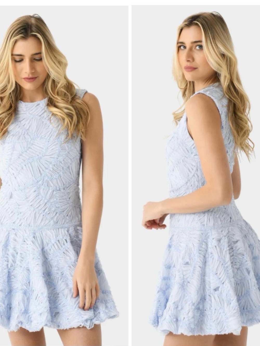 Sleeveless Light Blue Textured Mini Dress